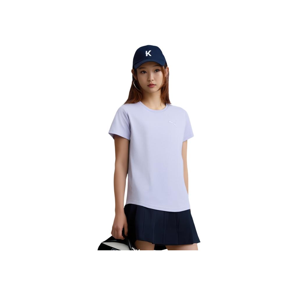 Puma Solid Color Outdoor Casual Sports Crew Neck Short Sleeve T-Shirt Women Tops Light-Purple 674076-61