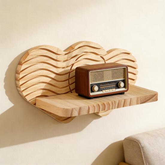 Wall Plant Holder Wooden Heart Shaped Floating Shelf Indoor Wall Mounted Flower Pot Display Stand for Entryway Hallway Bedroom Farmhouse Decor