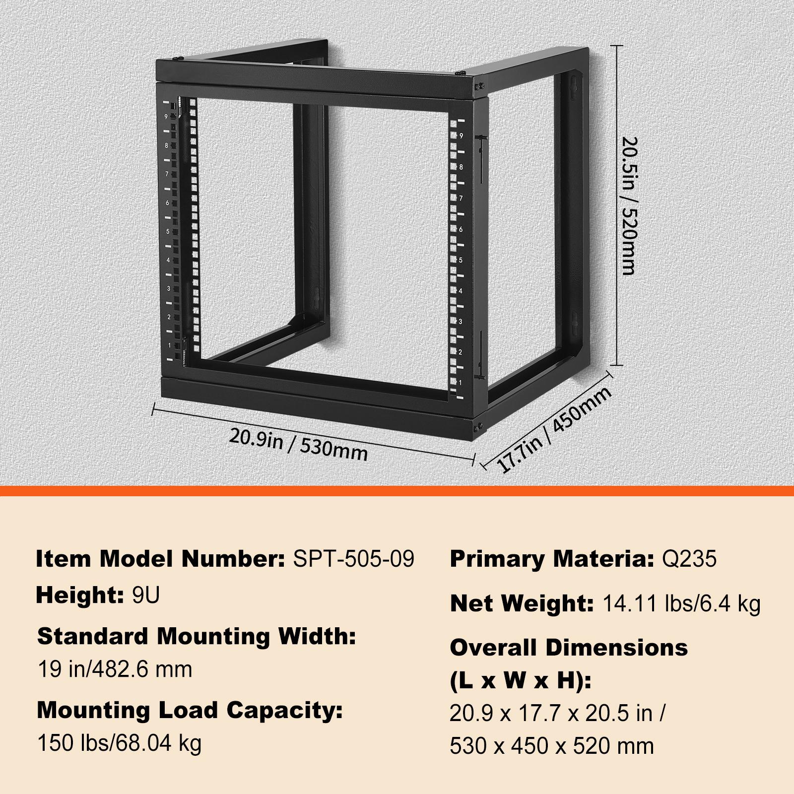 

SucceBuy 9U Wall Mount Rack 150lbs Max Load Capacity Open Frame Server Network Rack with Cage Nuts Screw for Server IT Equipment