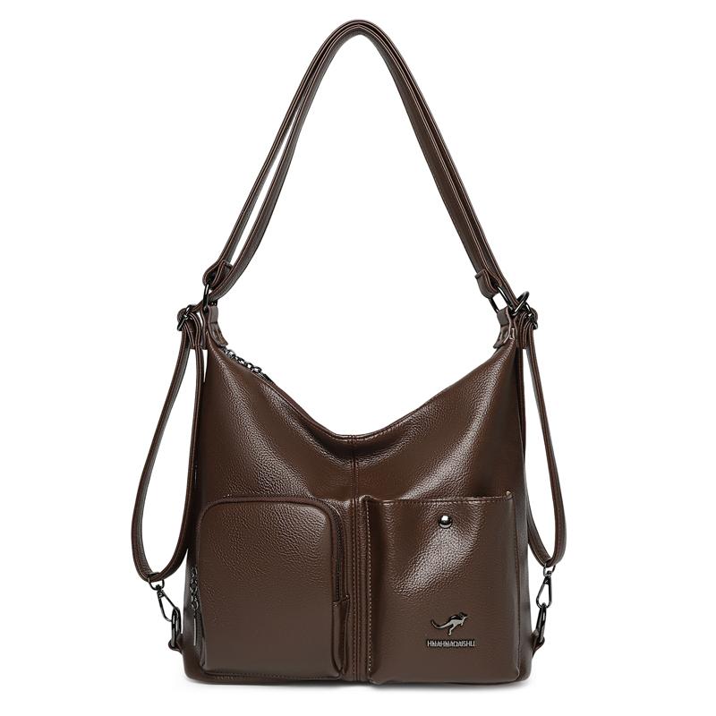 Women's Multi-Compartment Zipper Tote Bag PU Shoulder Bag