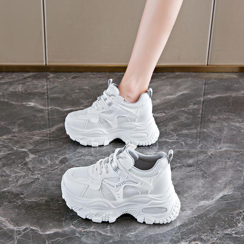 Women's shoes 2025 new autumn mesh casual breathable dad shoes women's height increasing thick soled sports shoes