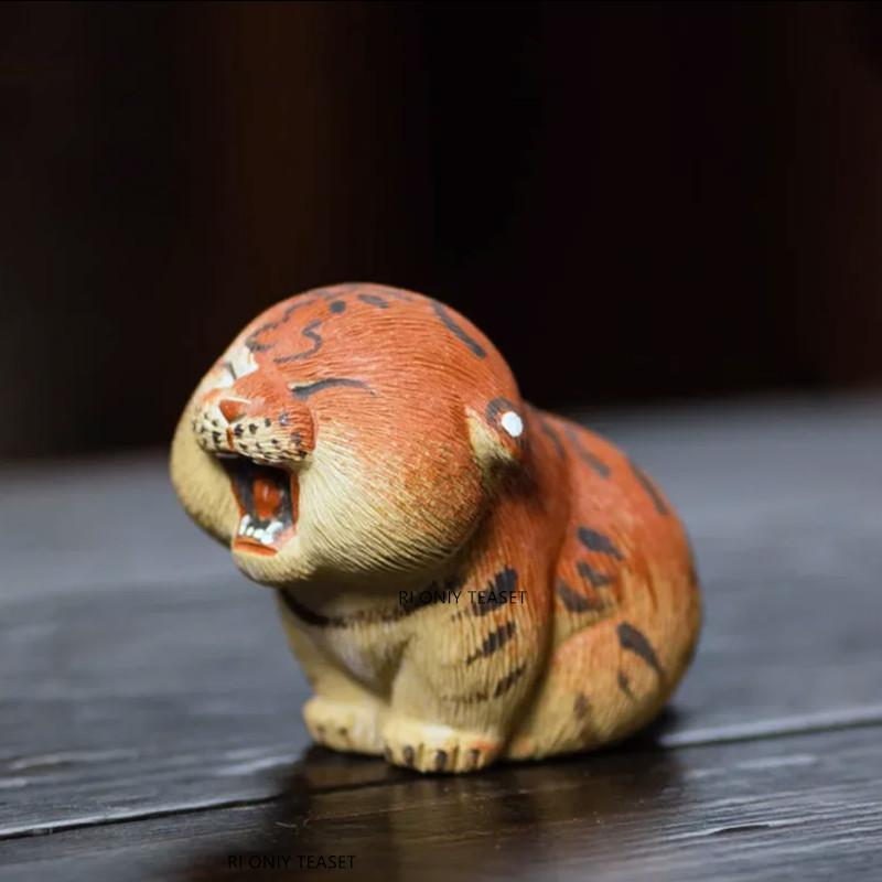 Chinese Zodiac Tiger Statue Ornaments Yixing Purple Clay Tea Pet Handmade Sculpture Tea Figurine Crafts Tea Set Decoration