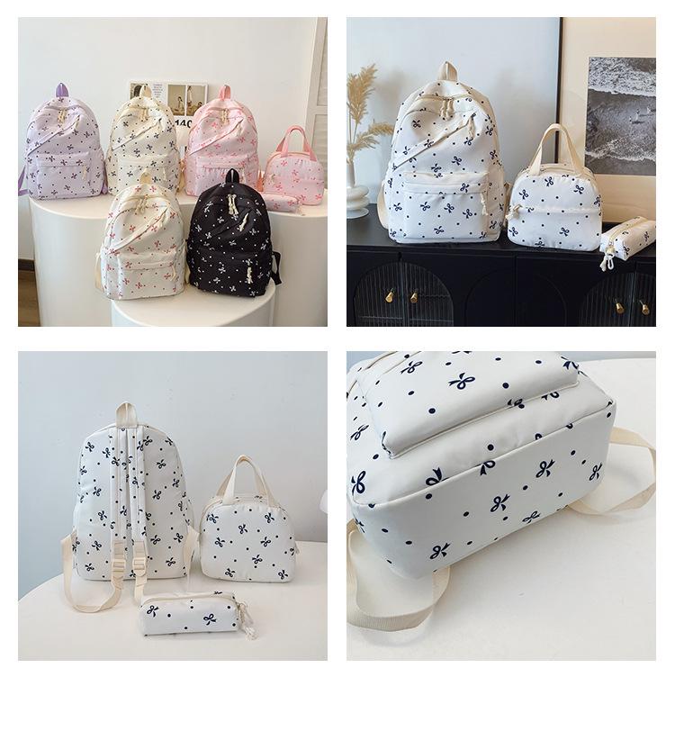Women's Trendy Floral 3-Piece Backpack Set with Bow Print – Cute, Lightweight, and Versatile for Students