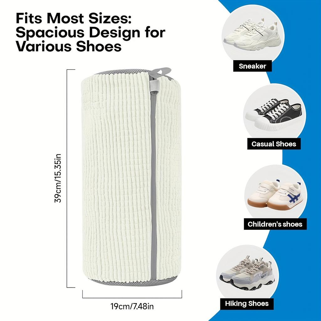1pc Fluffy Fiber 360° Shoe Washing Bag - Reusable, Machine-Washable, Zipper Closure, Fade-Resistant for Sneakers & Footwear