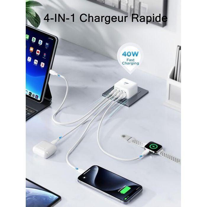 USB C nabíječka - Aioneus - 40W - 4 porty - Rychlé nabíjení - Kompatibilní s iPhone a Samsung Galaxy