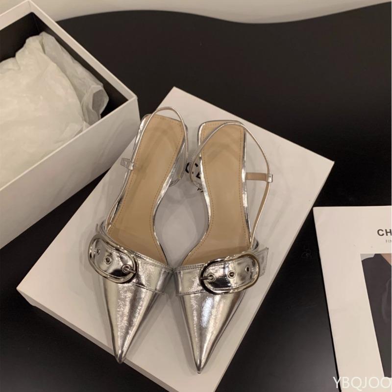 

Fashion Women s French Baotou Sandals New Spring Summer Style Pointed Luxury High Heels Single Shoes Platform Sandals Zapatos De Mujer 40 серебряный