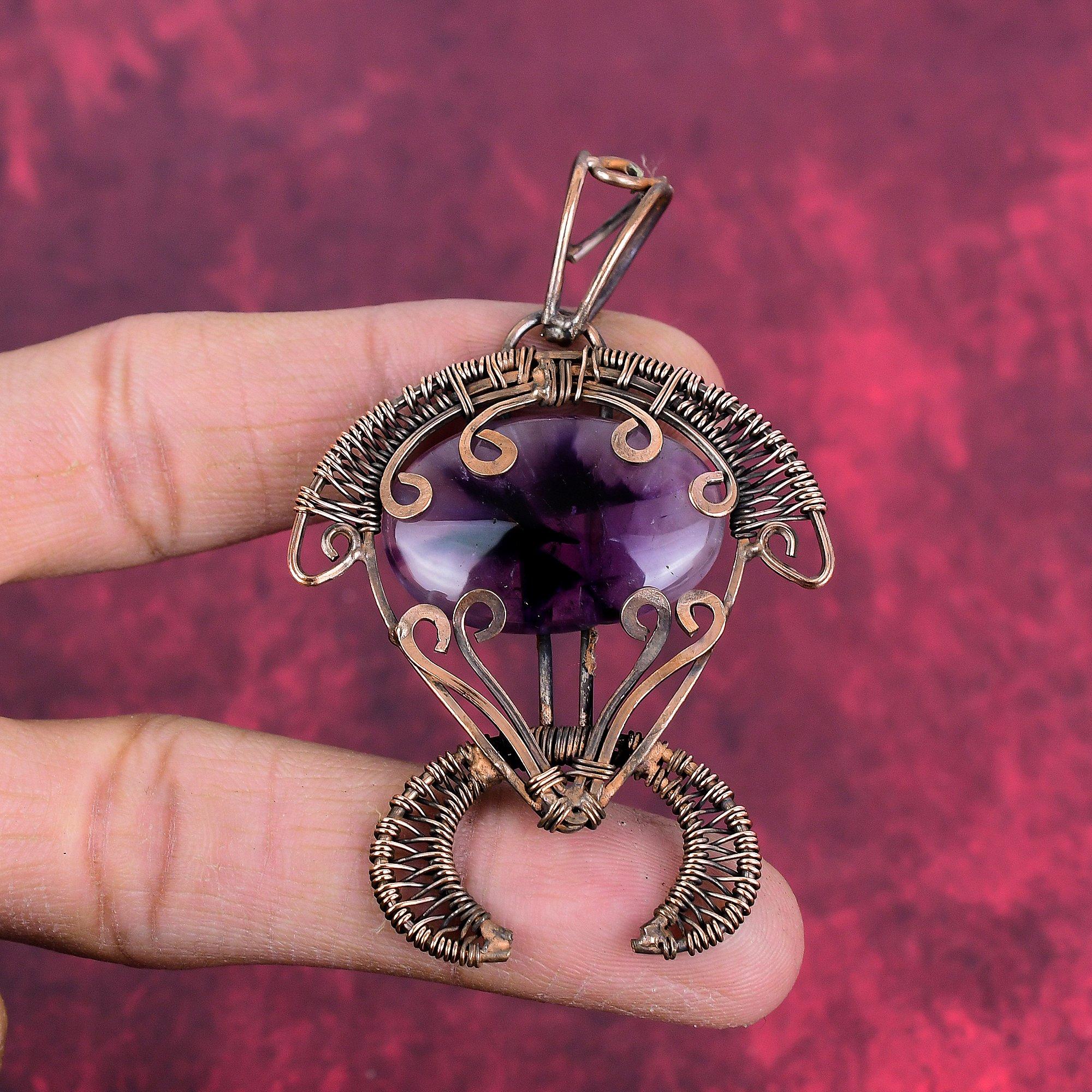 Star amethyst pendant copper wire wrapped gemstone pendant handmade tortoise pendant copper wire wrap jewelry gifts for wife dainty pendant