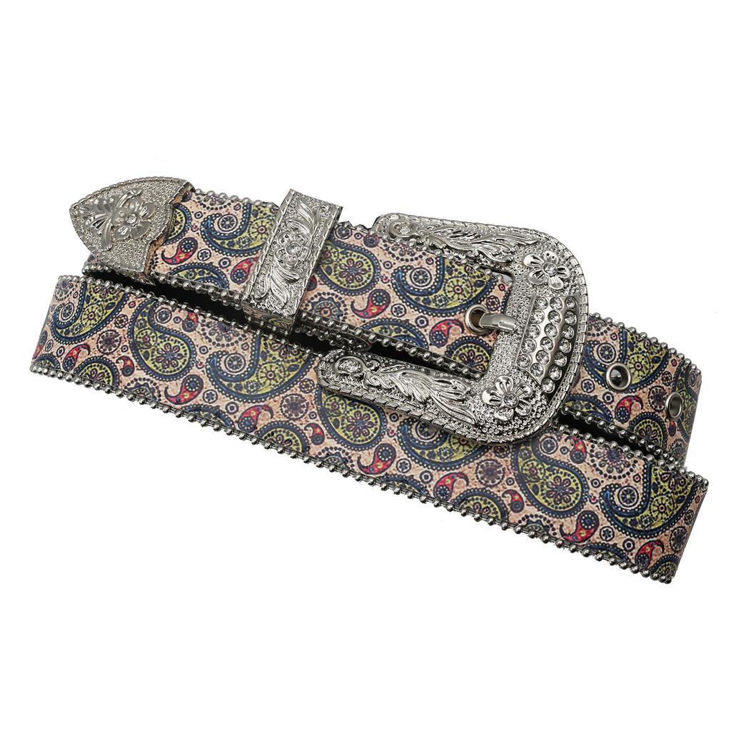 Trendy Original Design Rhinestone Printed Belt, Men'S And Women'S Trendy Personalized Pu Leather Belt