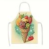1pc Cute Cartoon Ice Cream Cone With Fruits Kitchen Apron For Women Novelty Baking Cooking Bib Linen Fabric Unisex