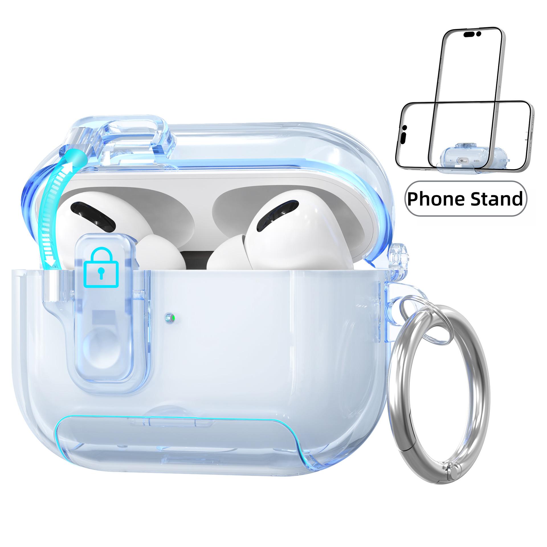 

Clear Case For AirPods Pro 3 Phone Holder Case with Safety Lock Auto Pop-Up Lid Design with Cleaning Pen Cover For AirPods Pro 3 for AirPods Pro 3