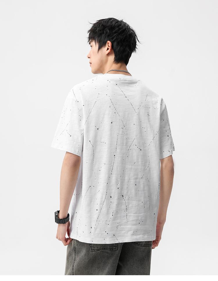 Bamboo Knot Cotton Paint Heavy Weight Hanging Loose Casual Men's Short Sleeved T-shirt