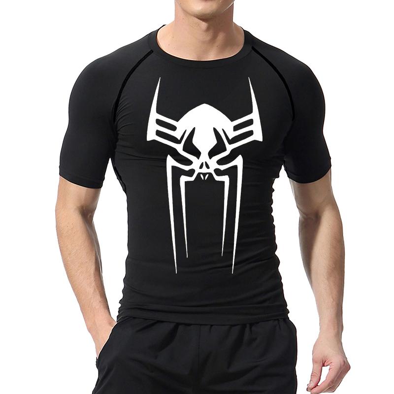 Spider Print Gym Workout Rash Guard for Men Athletic Quick Dry Stretchy Compression Shirts Undershirts Baselayers Tshirts Tops
