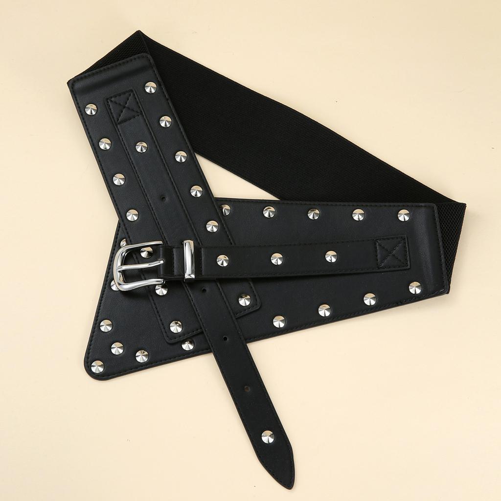 Vintage Belt Rivet Women'S Dress Shirt Decoration Elastic Elastic Extra Wide Waist Seal Belt