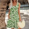Women's Summer Floral High Waist Bohemian Dress Casual Hawaiian Flowing V Neck Holiday Dress