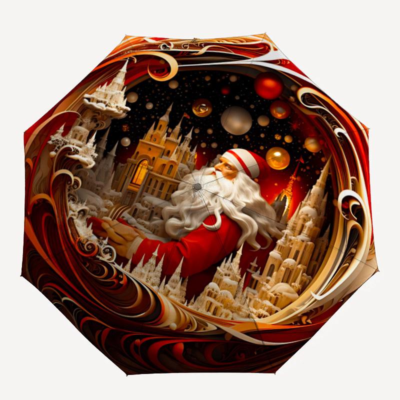 1pc Christmas Santa Claus Scene Umbrella - Portable Home Essential, Durable Iron Frame with Rod Structure, Fashion Lovers yy250910133