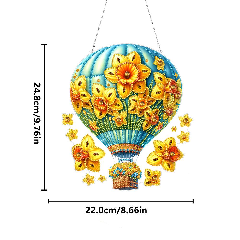 Flower Hot Air Balloon Theme 2D Flat DIY Rhinestone Diamond Art Window Pendants Diamond Art Pendant DIY Home Decor Hanging Charm