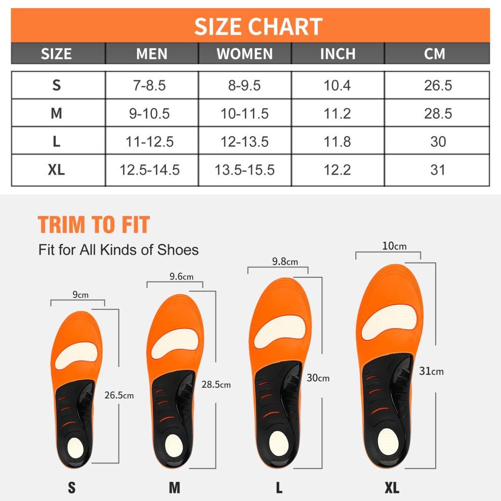 Pain Relief Insole Arch Support Orthotic Insoles for Plantar Fasciitis Flat Feet and Shock Absorption Inserts M