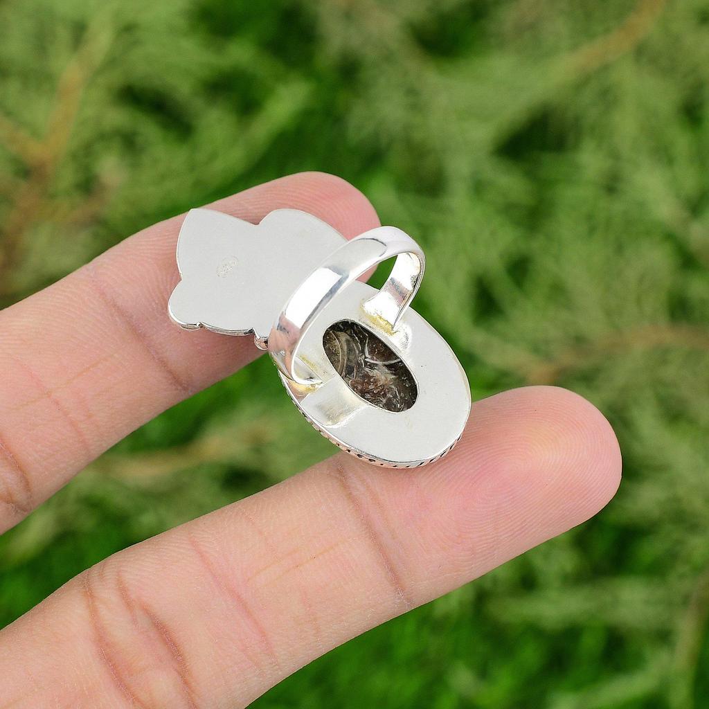 Natural Turritella Agate Gemstone 925 Silver Promise Ring Size 7 For Girls