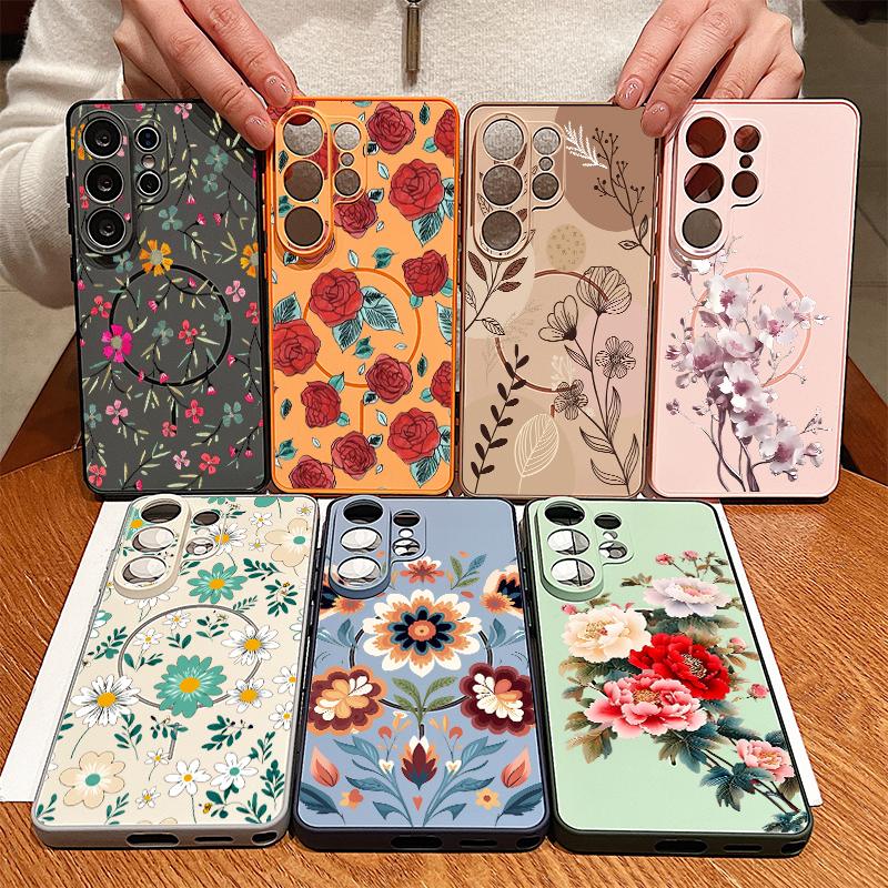 Cartoon Daisies Flower Pattern Case For Samsung S26 Edge S25 FE S24 Plus S23 S22 Ultra A15 A16 A17 A35 A36 A37 A54 A55 A56 A57 5G Magnetic Matte Cover