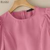 ZANZEA Women Casual Round Neck Solid Color Ruffles Short Sleeve Blouse