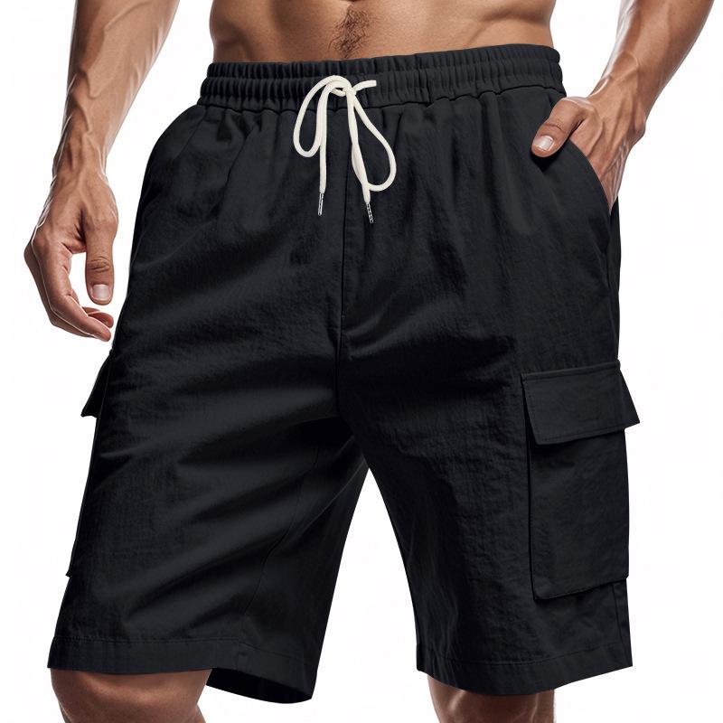 Men's American Style Multi-Pocket Cargo Shorts - Casual Loose Linen Drawstring Five-Point Pants.