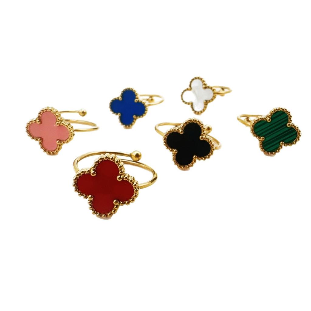 Double Sided Titanium Steel Clover Bracelet Necklace Ring Earrings Women's Non Fading Set Jewelry