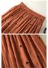2025 Spring/Summer Women's Cotton Linen Polka Dot Pleated Midi Skirt with Elastic Waist
