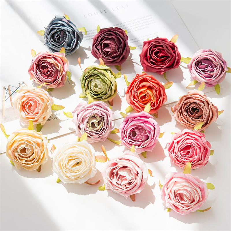 Große gerollte Kanten Rosenkopf Handgemacht DIY Künstliche Rosen Blumen Schößchen Hochzeitsblume Künstliche Requisiten Dekoration Kunstblumen