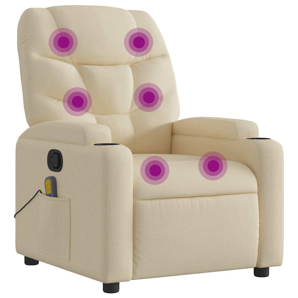 Vidaxl Reclining Massage Armchair, Cream, Fabric Upholstered
