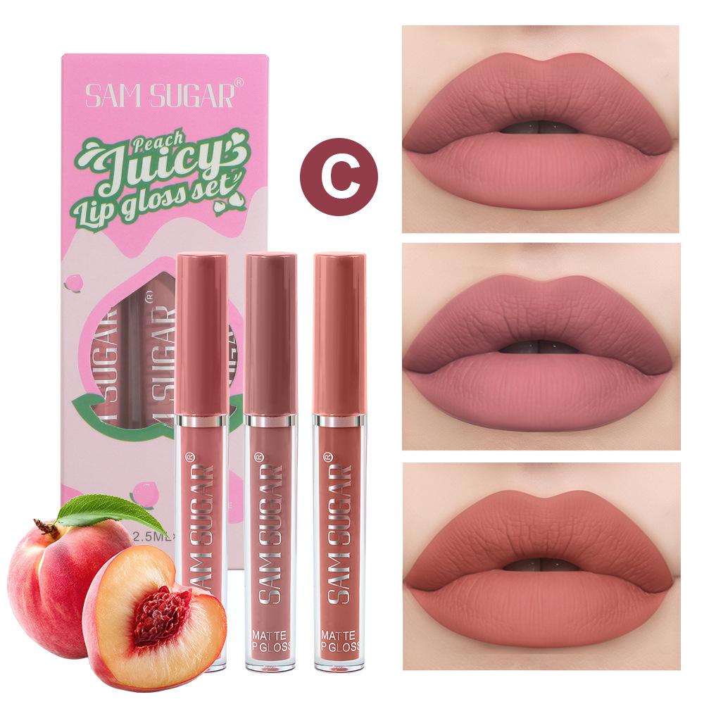 3-color Fruit Lip Gloss Set, Matte Matte Sexy Lip Glaze, Non-stick Cup, Waterproof Non-fading Lipstick Makeup