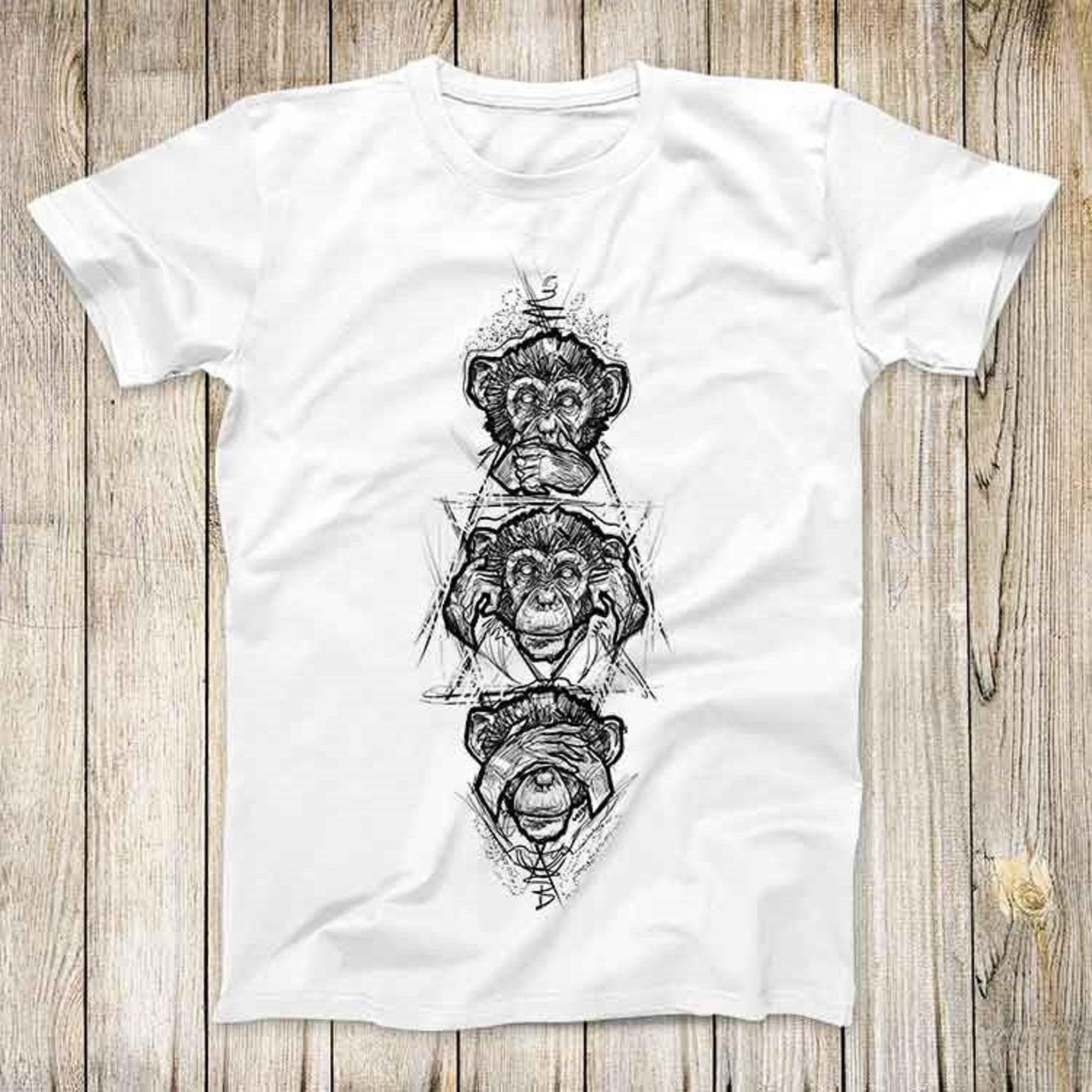 Three Wise Monkeys Super Cool Tee Design Drei Affen Nichts Sehen Horen Sagen Top Best Gift Unisex T-Shirt 2734 XL