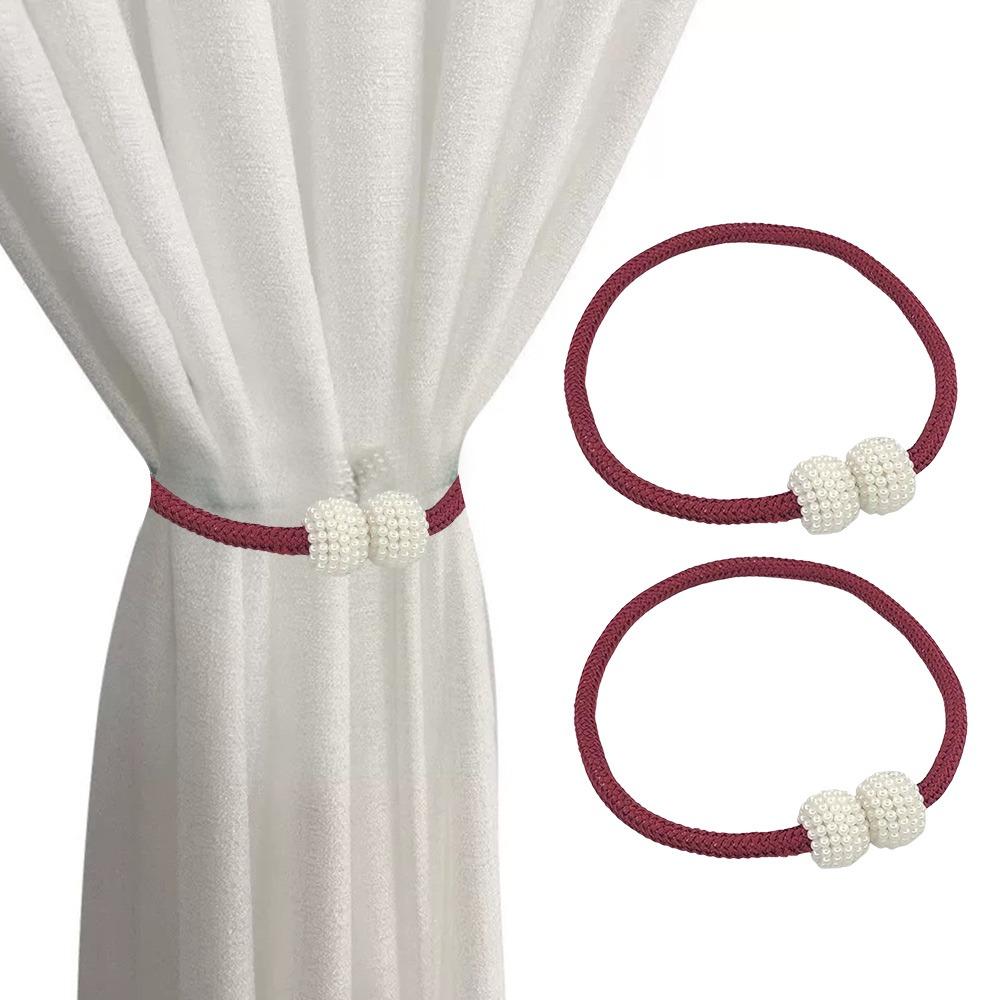 

2PCS New Pearl Magnetic Curtain Clip Hanging Ball Magnetic Buckle Curtain Holders Tie Back Curtain Rope Holders Home Decor красный