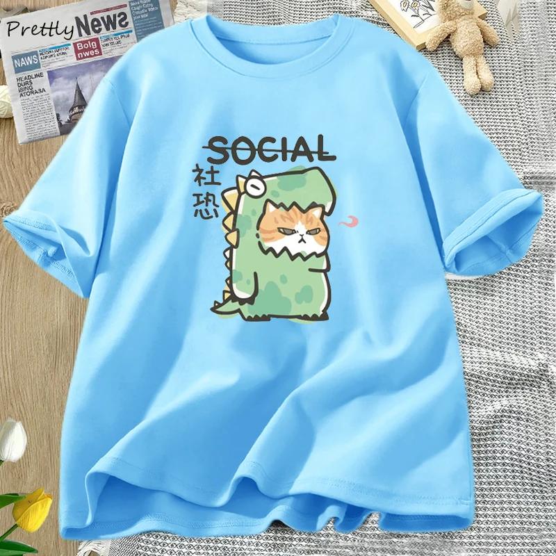 

Dinosaur Cat T-shirts Funny Cotton Short Sleeve Tee Women Men Casual Summer O Neck Tshirt Harajuku Graphic T Shirts Streetwear 4XL