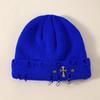 New Unisex Knitted Beanie With Devil Horns Halloween Distressed Skull Cap Hip Hop Winter Warm Yarn Hat For Men Women