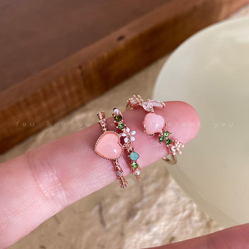 Double-Layer Zircon Love Flower Ring - Adjustable, Luxury Japanese & Korean Design