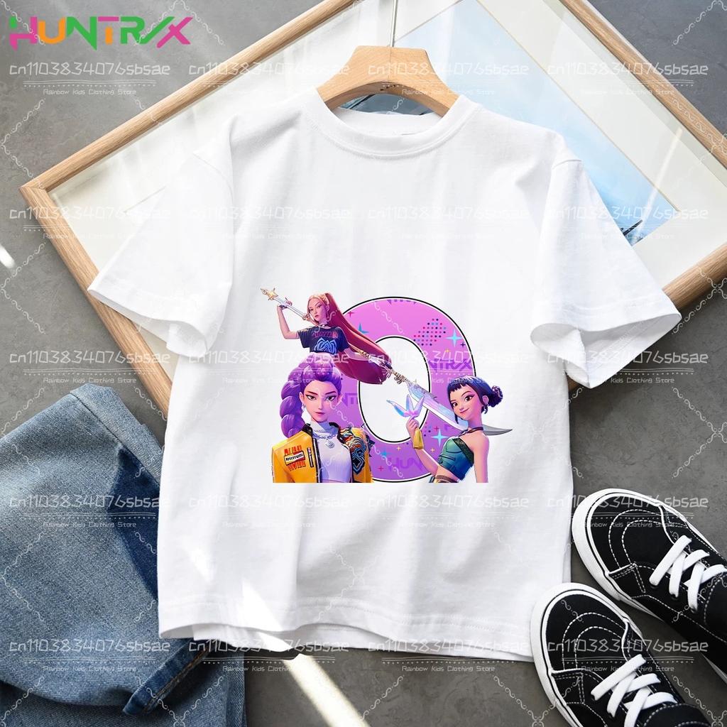 Toddler Girl Clothes Huntrx Mira Rumi Zoey Letter A-Z Cartoon Tee Shirt Funny Gift Fans Harajuku Cool Kids T-shirts Summer Tops