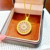 Elegant Rotatable Rhinestone Rose Compass Pendant Necklace in Sand Gold