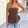 Women Strapless Polka Dot Tube Top Summer Casual Sleeveless Peplum Blouse Lightweight Breathable Fabric Slim Fit