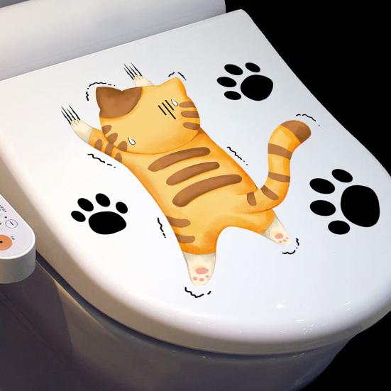 Kreslená nálepka na kočičí toaletu Odnímatelná samolepicí vodotěsná PVC Obývací pokoj Koupelna Nástěnné umění Kotě Paw Dekorace na víko toalety