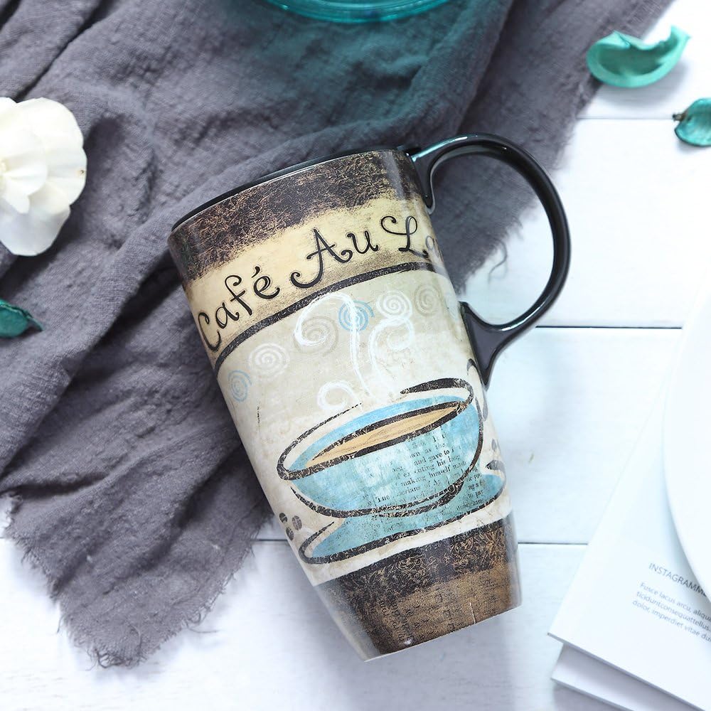 Tall Ceramic Travel Mugs 17 Oz. Sealed Lid With Color Box and Handle Coffee Cup