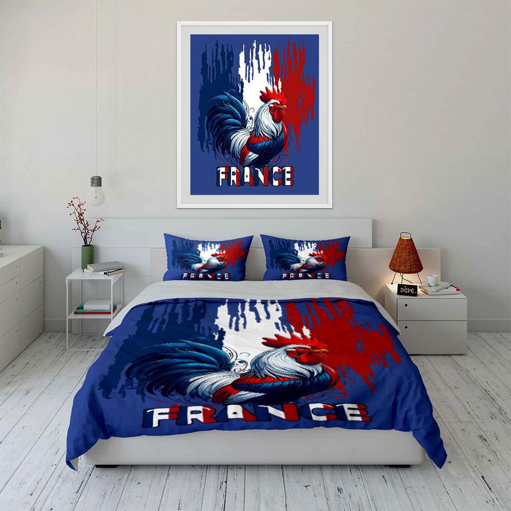 Rooster with France text. Bedding sets Duvet cover sets Duvet covers Pillowcases(1 * Duvet Cover 2 * Pillowcases, without duvet insert)