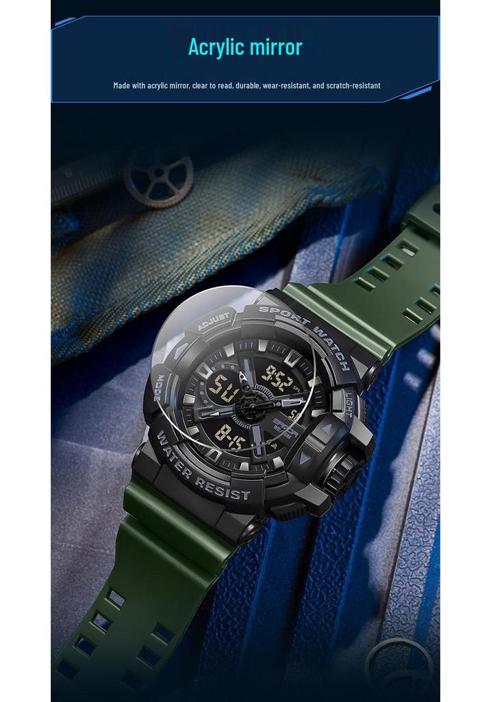 Sanda Men's Dual Display Waterproof Sports Watch: Multifunctional, Luminous, Fashionable, and Versatile for Outdoor Activities.