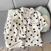 2-teiliges Damen-Pyjama-Set Herzstreifen Kurzarm Knopfleiste Elastischer Bund Lockere kurze Hose Sommer Nachtwäsche Loungewear