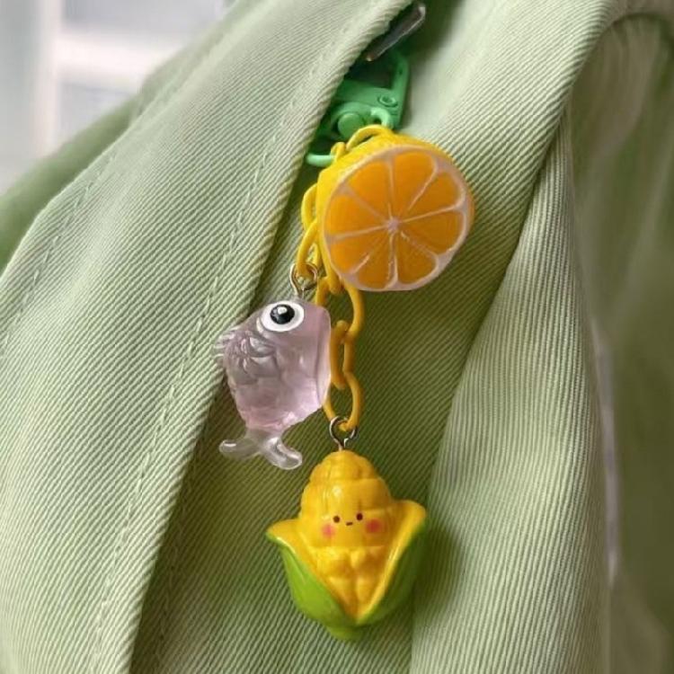 Colorful Lemon Corn Fish Keyring Pendant Key Chain Stylish Ornament For Travel Luggage Label Bags Resin Craft