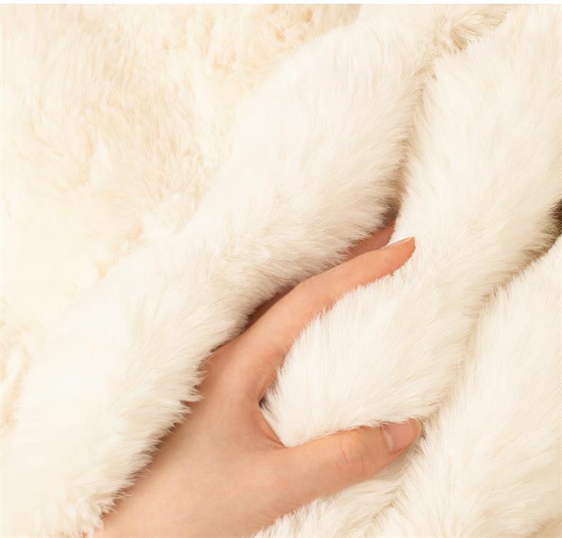 High-End Cream Faux Rabbit Fur Carpet for Living Room, Bedroom, and Bedside