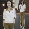 Women's Casual Sports Suit - 2023 Spring/Autumn: Simple Lapel Sweatshirt + Sweatpants Set