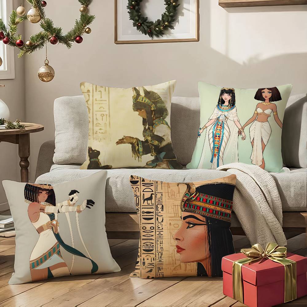Ancient Egyptian Art Pillow Case Silky Elegant Comfort Sofa Bed  Invisible Zipper Beach Pillowcase