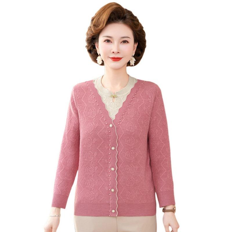 Mom's autumn clothes new knitted sweater middle-aged women's spring and autumn sweater loose bottoming shirt top