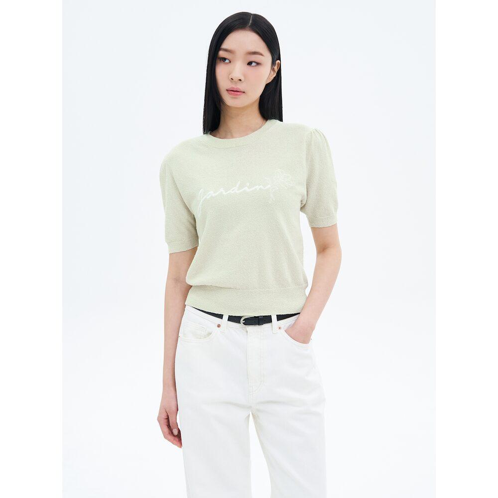 8Seconds Flower Lettering Embroidered Short Sleeve Pullover Light Green Light Green/S