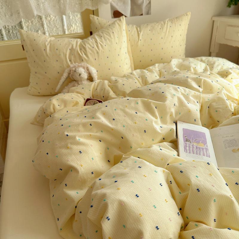 Cotton Polished Bed, Cotton Yarn-Dyed Cut Flower Bedding, Quilt Cover, Bed Sheet, Dormitory, Bed Hat